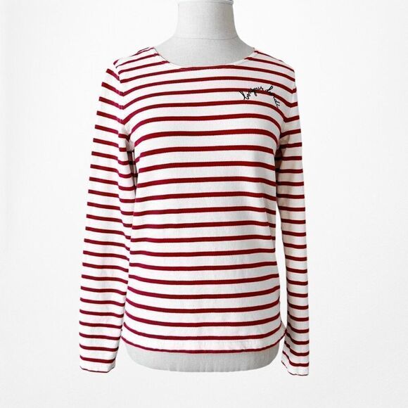 White Red Striped Long Sleeve Crewneck Pullover Top Size XS/S - Picture 4 of 7